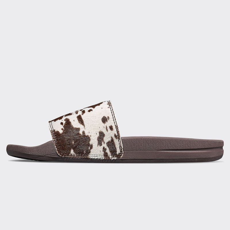 Women's Iconic Slide Deep Brown / White / Cow view 3