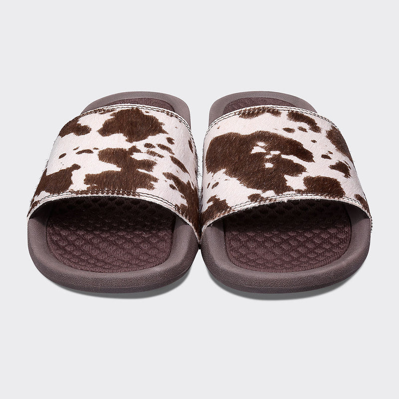 Women's Iconic Slide Deep Brown / White / Cow view 5