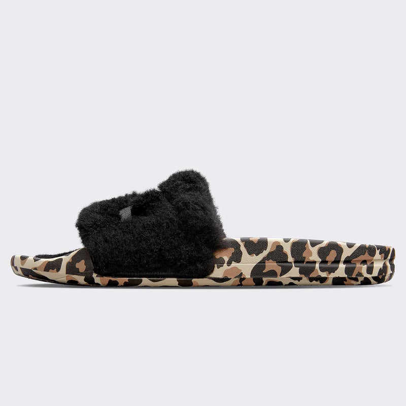 Women's Shearling Slide Black / Leopard view 3